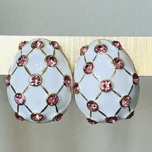 Heidi Daus CLIP 🆕 White/pink Egg Crystals Earrings